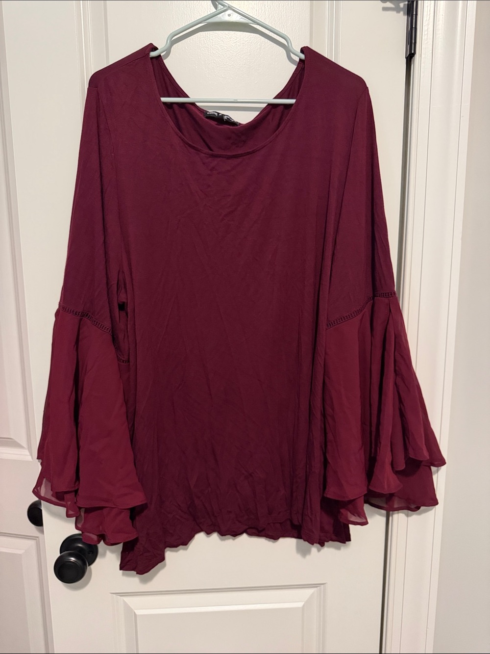 Cable & Gauge 2X Womens Burgundy boho Bell Sleeve tunic Top soft
